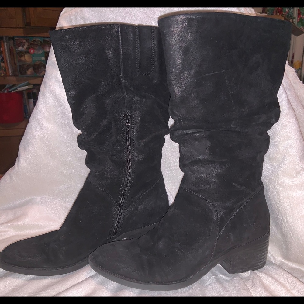 Born mid-calf black suede boots